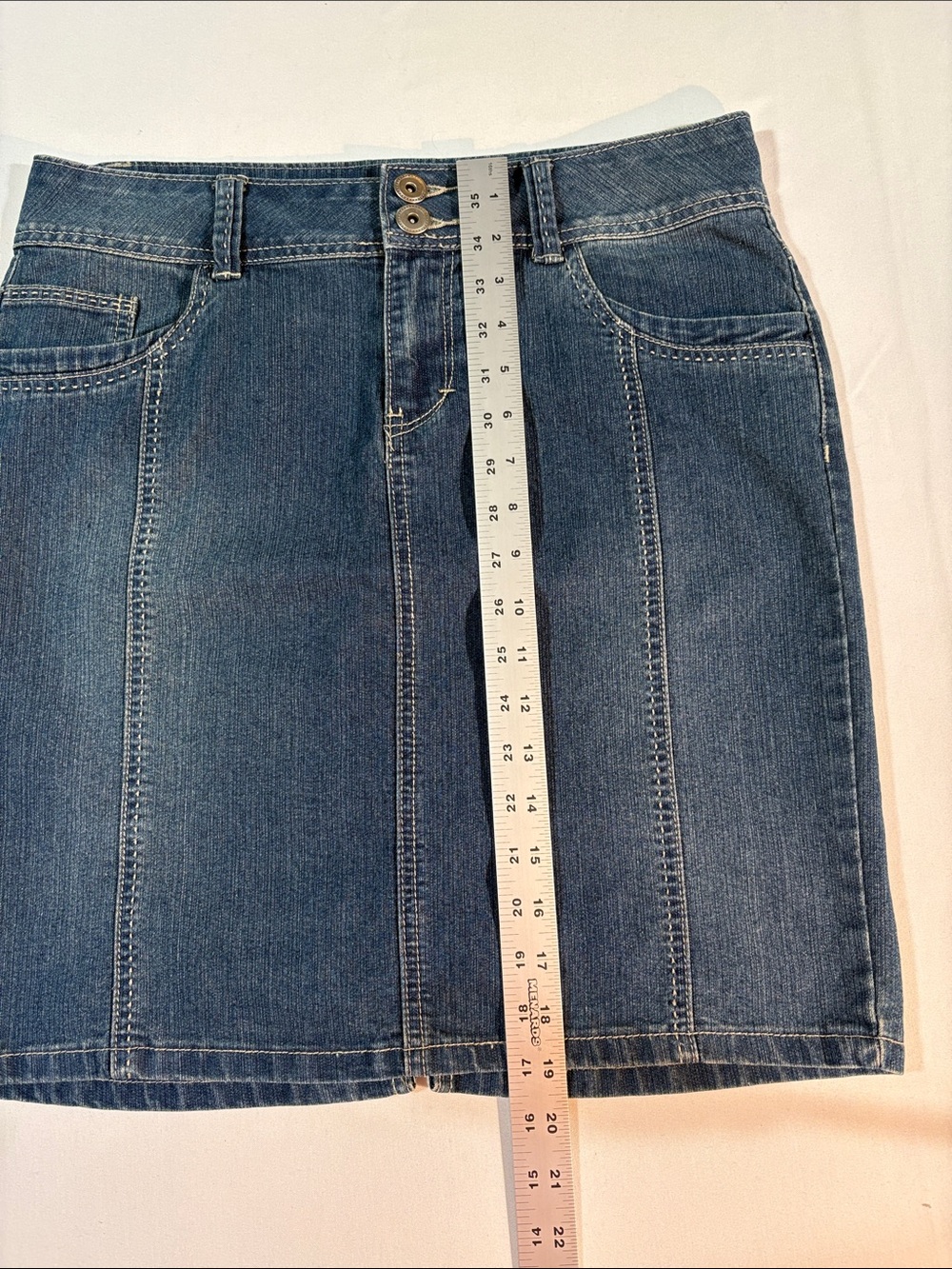 dressbarn Blue Denim A-Line Skirt size 10 pockets - Picture 10 of 13